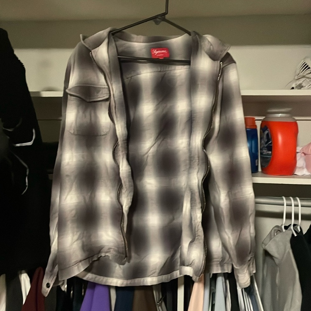 Supreme Shadow Plaid Flannel Zip Up Shirt